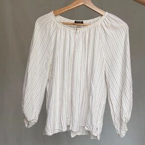 Massimo Dutti Cream Off the Shoulder Peasant Puff Sleeve Striped Blouse, Sz 6